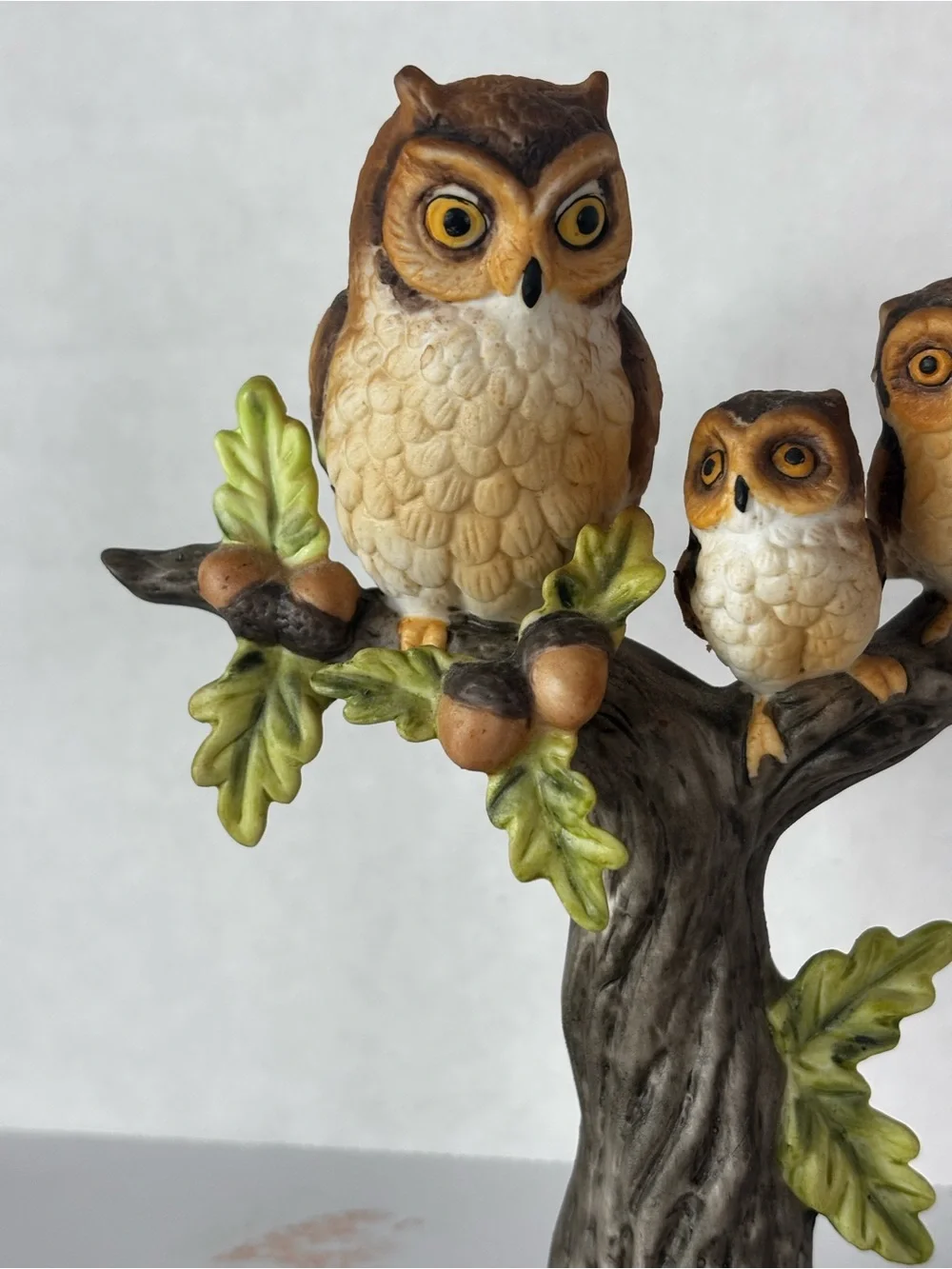 Vintage 1983 Enesco Three Owls Perched on Tree Figurine
